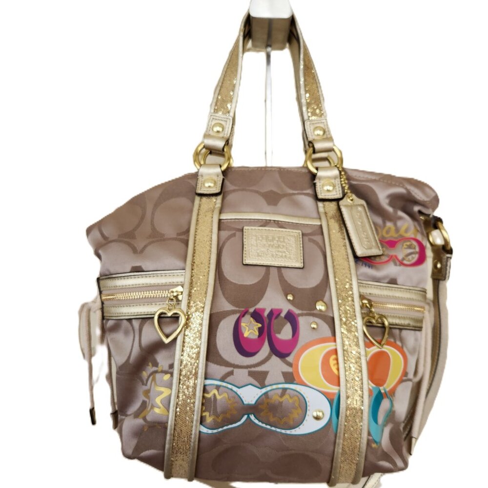 Coach Poppy Glam Applique 2 Way Shouler Bag Handbag Purse